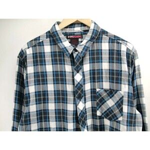 Flannel Plaid button shirt 2XL Tony Hawk‎ pocket skateboarder Blue Black
